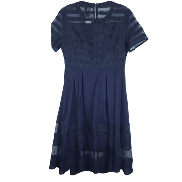 Anthropologie Elliatt Dutchess Dress Short Sleeve Sheer Stripes Pleated Navy S - Picture 5 of 11